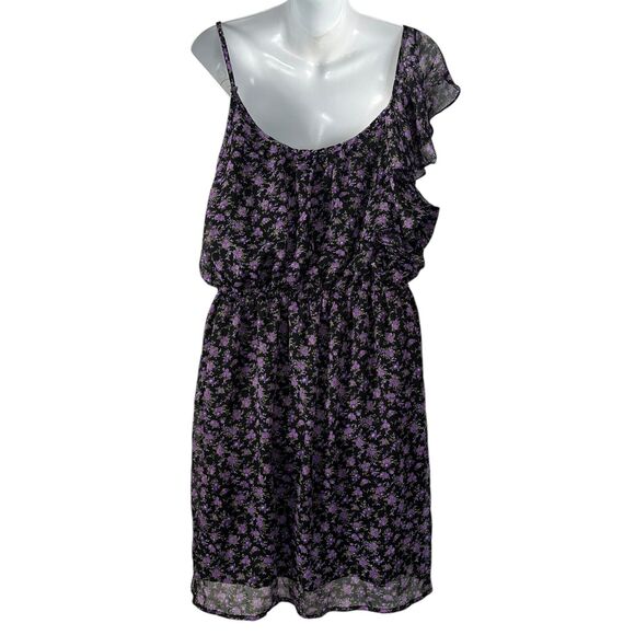 Deb Y2K Purple Black Floral Ruffle Babydoll Lined Vintage Dress Womens Plus 3X - Picture 14 of 15